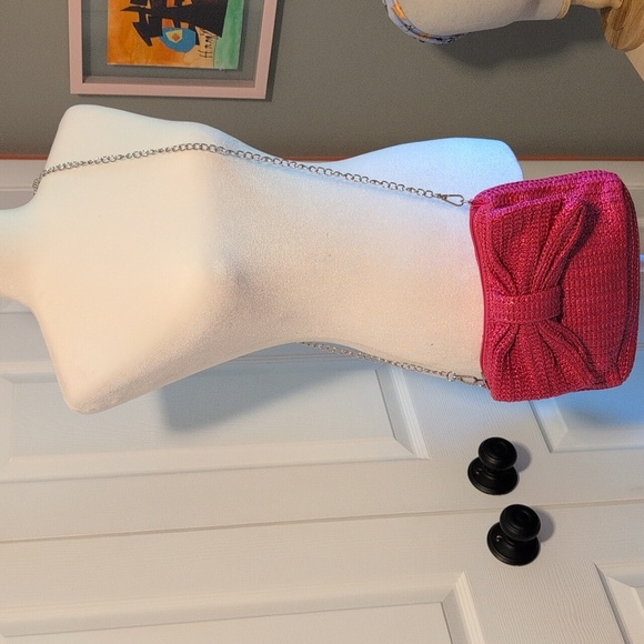 Women's Pink Straw Bow Clutch Handbag NWOT - Picture 3 of 7